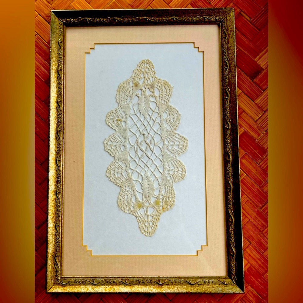 Vintage framed handmade doily